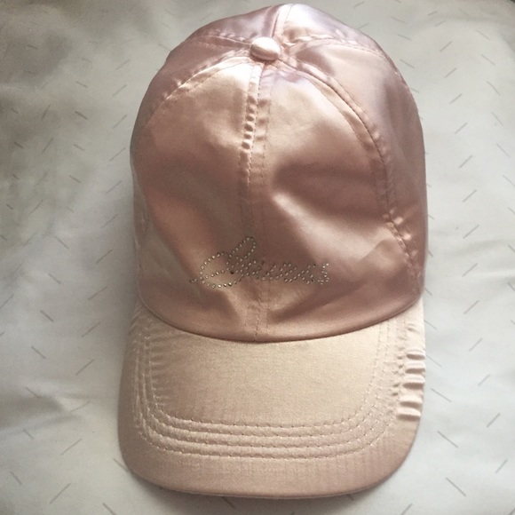 GUESS rhinestone satin ballet pink cap